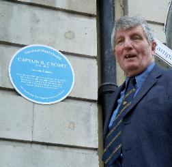 John Evans outside Royal Hotel Cardiff opening Blue Plaque